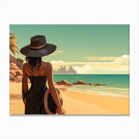 Illustration of an African American woman at the beach 57 Canvas Print