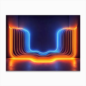 A Blue Orange Neon Light Abstract Geometric Canvas Print