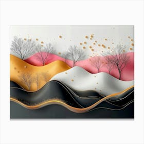 3d Art with Colorful Background, Colorful Trees, Golden Lines Canvas Print