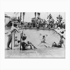 People In a Pool, Summer, Vintage Black and White Old Photo Canvas Print