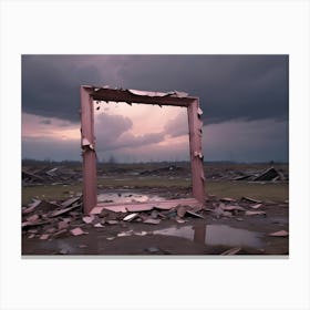 A Broken Pink Frame Stands In A Field Of Rubble, Representing Loss, Fragility, And The Passage Of Time Canvas Print