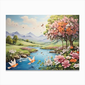 Birds And Flowers Canvas Print