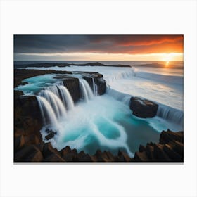 Waterfall At Sunset - Ai Canvas Print