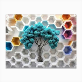 3D Tree on A Hexagon Wall Canvas Print