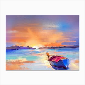 Watercolor Boat At Sunset Canvas Print