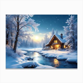 Winter Cabin In The Snow Canvas Print