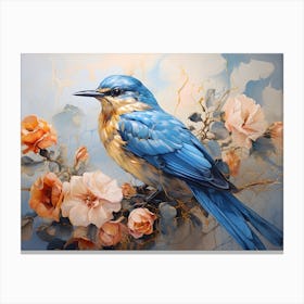 Blue Bird and Flowers Canvas Print