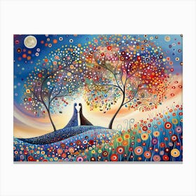 Couple Under The Moon Canvas Print