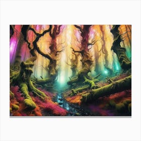 A stream running through a colorful mystical magical forest Canvas Print