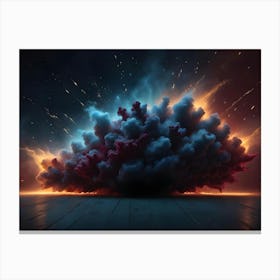 A Colorful Cloud Of Smoke In Shades Of Red, Orange, And Blue Explodes Upward, Illuminating A Wooden Floor, Suggesting A Powerful Release Of Energy Canvas Print