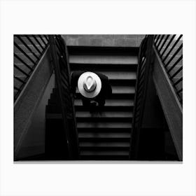 Architecture With Lines And Shapes, Staircase With Man And White Panama Hat Canvas Print