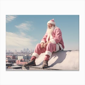 Santa Claus Sitting On Top Of A Roof Canvas Print