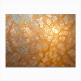 Close Up Of A Textured, Translucent Surface With An Intricate Pattern Of Gold And Blue Hues Canvas Print