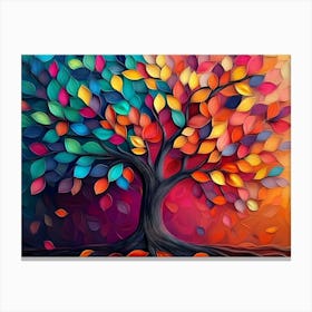 Elegant Colorful Tree With Vibrant Leaves Hanging Branches Background Canvas Print