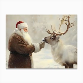 Santa Claus Feeding Reindeer Canvas Print