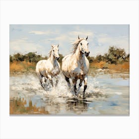 Horses Painting In Camargue, France, Landscape 2 Canvas Print