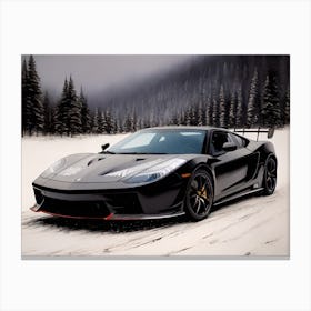 Black Sports Car In The Snow Canvas Print