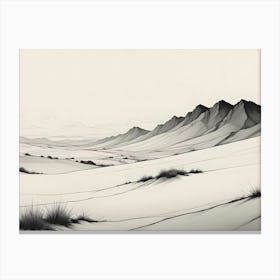 A Black And White Illustration Of A Mountainous Landscape Canvas Print