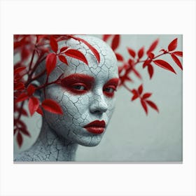 Portrait Of A Woman With Red Leaves Canvas Print