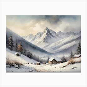 Vintage Muted Winter Mountain Landscape (28) 1 Canvas Print