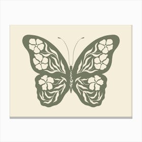 Folk Art Butterfly 01 - Sage Green Canvas Print