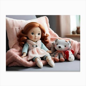 Doll And A Stuffed Animal Canvas Print