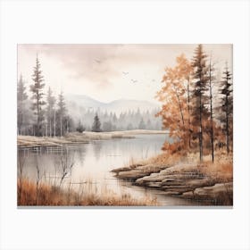 A Painting Of A Lake In Autumn 58 Canvas Print