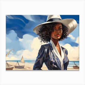 Illustration of an African American woman at the beach 68 Canvas Print