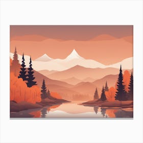 Misty mountains horizontal background in orange tone 114 Canvas Print