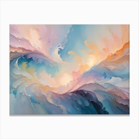 Abstract Image Of Swirling, Flowing Shapes In Shades Of Pink, Blue, And Yellow Against A White Background Canvas Print