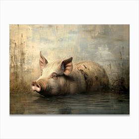 Pig In Water 2 Canvas Print