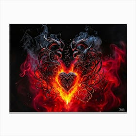 Abstract Digital Painting Of Passion And Love Shaping From Glowing Embers Of Black And Red Flame Sm Canvas Print