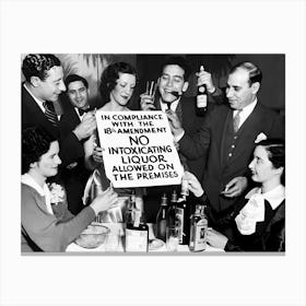 Group Of People Drinking Liquor, Prohibition, Vintage Black and White Old Photo Canvas Print