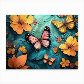 Floral Pattern With Colorful Butterflies Illustration Canvas Print