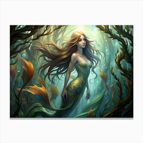 Mermaid In A Seaweed Forest Canvas Print