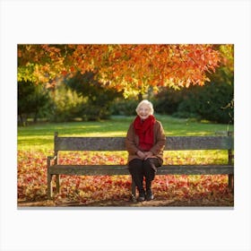 Old Lady Sitting On Park Bench Canvas Print