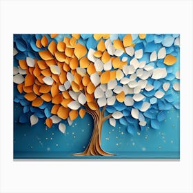 Colorful Tree With Leaves On Hanging Branches Of Blue, White And Golden 8 Canvas Print