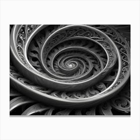 Intricate Black And White Fractal Design Resembling A Spiral Seashell, With Swirling, Organic Patterns And A Sense Of Depth And Complexity Canvas Print