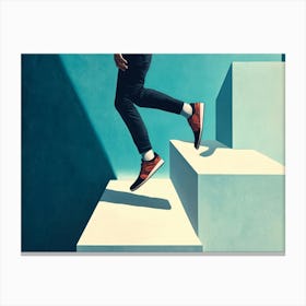 Man Jumping On Stairs Canvas Print