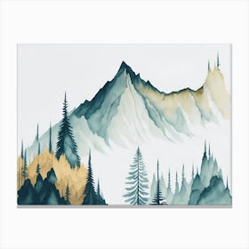 Mountain And Forest In Minimalist Watercolor Horizontal Composition 90 Canvas Print