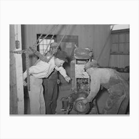 Members And Fsa (Farm Security Administration) Officials At Casa Grande Farms Making Repairs In Farm Machine Canvas Print