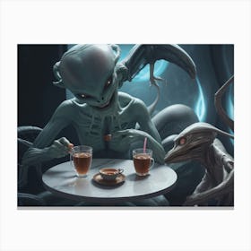 Aliens At The Table Canvas Print