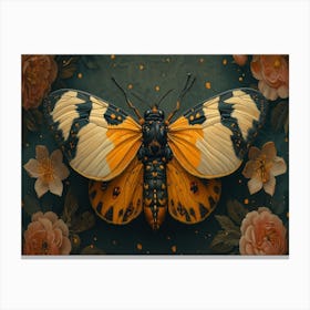 Butterfly On Roses Canvas Print