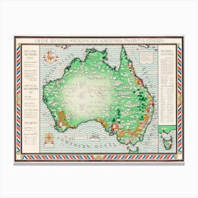 Poster A Map Of Australia (1930), By Macdonald Gil Canvas Print