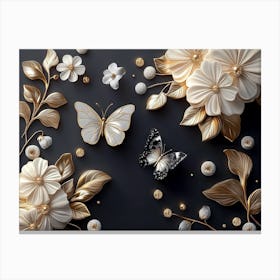 Luxurious Background with Flowers, Leaves and Butterflies 3 Canvas Print