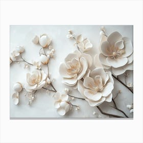 White 3D Flowers on a Branch Canvas Print