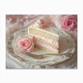 Pink Roses And Cake Canvas Print