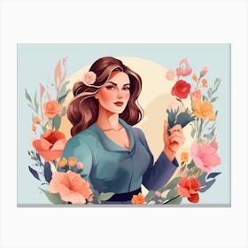 Illustration Of A Woman Holding Flowers Canvas Print