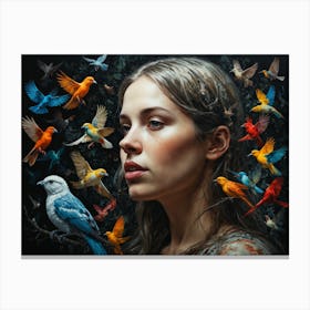 Girl With Birds Canvas Print