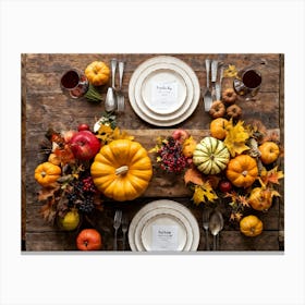 An Autumnal Composition On A Rustic Wooden Table Setting Featuring A Variety Of Harvested Ingredien (4) 1 Canvas Print